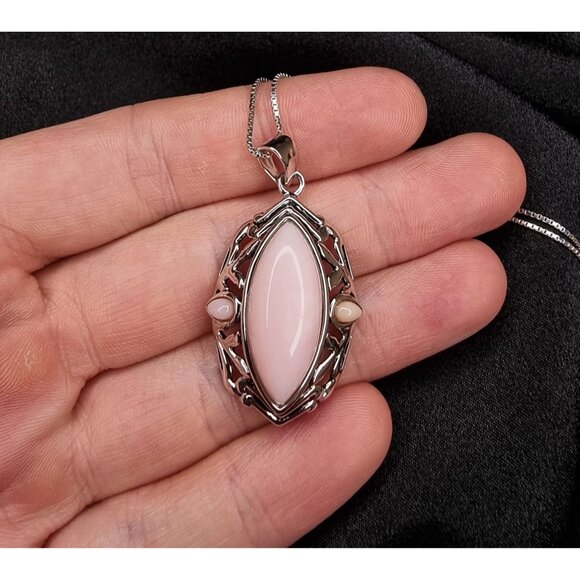 Pink Agate Pendant Necklace In Sterling Silver 925 BBJ Signed - Picture 4 of 7